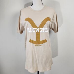 Bohemian Cowgirl Womens‎ Large Yellowstone Tan Beige Short Sleeve Shirt